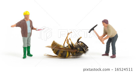 Dead wasp with miniature figurines 16524511