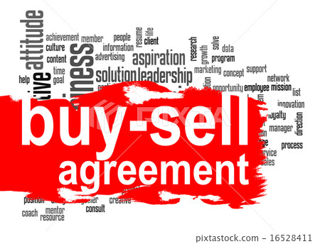 Buy-sell agreement word cloud with red banner Buy-sell agreement word cloud with red banner 16528411