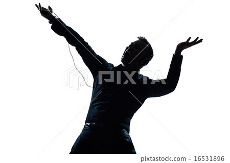 silhouette man portrait happy listening to music silhouette man portrait happy listening to music 16531896