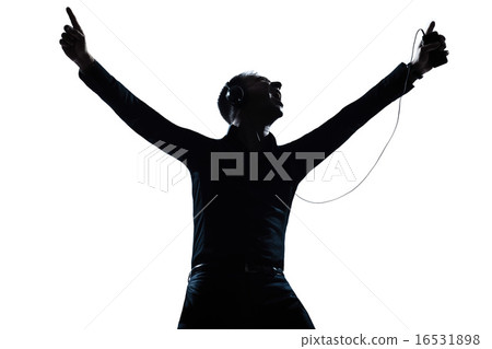 silhouette man portrait happy listening to music silhouette man portrait happy listening to music 16531898