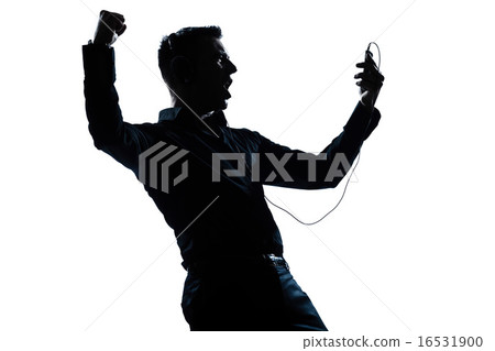 silhouette man portrait happy listening to music silhouette man portrait happy listening to music 16531900