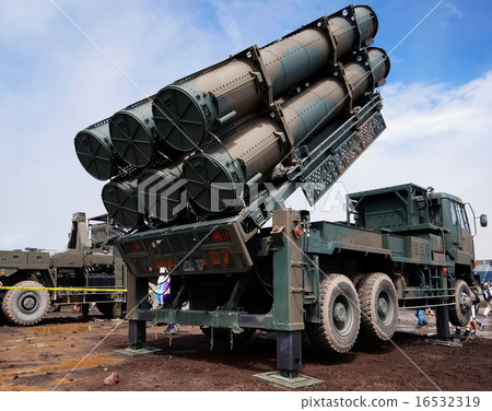 Sea Buster 88 type ground-to-ship guided missile launcher heavy equipment 2014 Fuji general fire exercise 16532319