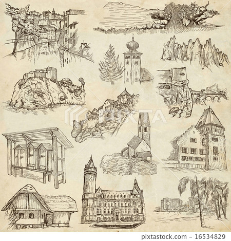 Architecture, Places - Pack of freehand sketches Architecture, Places - Pack of freehand sketches 16534829