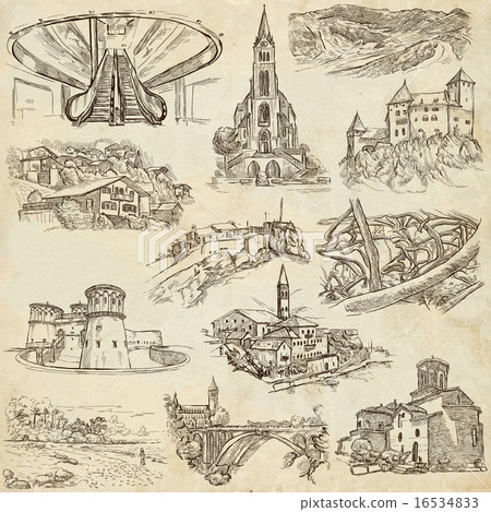 Architecture, Places - Pack of freehand sketches 16534833