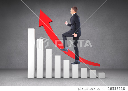 Composite image of businessman walking with his leg up 16538218