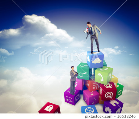 Composite image of curious young businesswoman posing with binoc 16538246