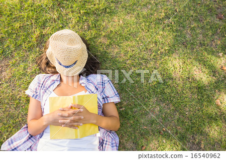 Pretty brunette resting in the grass 16540962