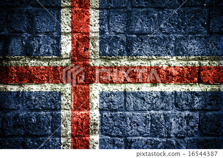 Iceland flag on old brick wall 16544387