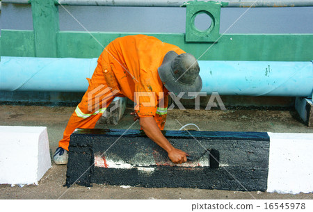 Asian worker working, traffic paint street 16545978