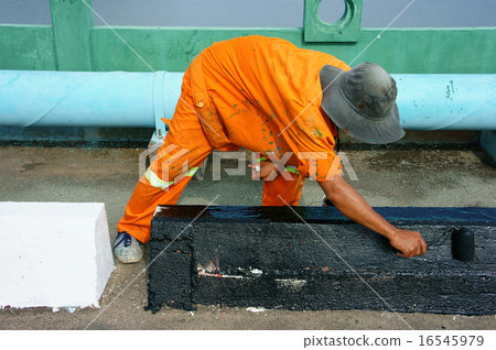 Asian worker working, traffic paint street 16545979