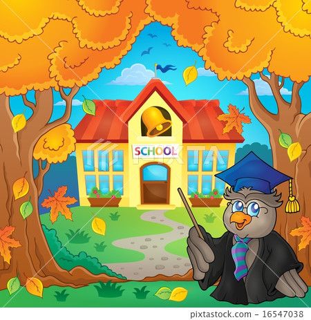 Owl teacher near school building theme 2 Owl teacher near school building theme 2 16547038