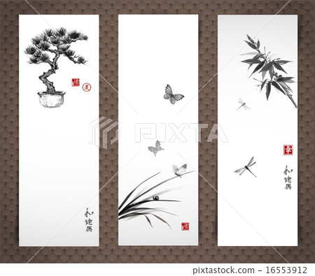 Banners with bonsai tree, butterflies bamboo Banners with bonsai tree, butterflies bamboo 16553912