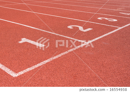 Start track lanes 1 2 3 of a red racing track Start track lanes 1 2 3 of a red racing track 16554938