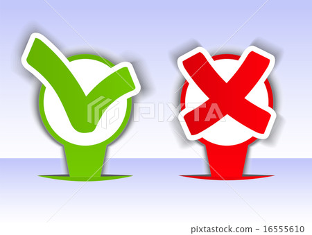 Signs: A green check mark and red cross on paper 16555610