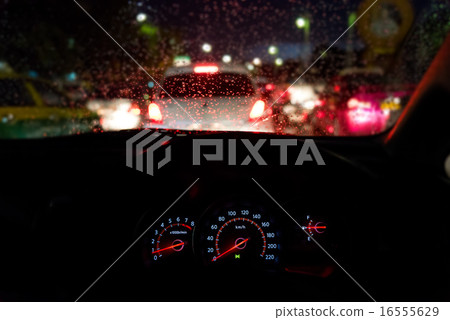 traffic jam in raining day. View from car seat. traffic jam in raining day. View from car seat. 16555629
