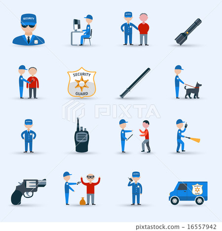 Stock Illustration: Security guard service icons set