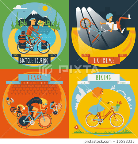 Cycling 4 flat icons banner  16558333