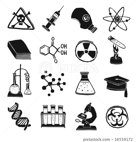 Black and white laboratory chemistry icon set 16559172