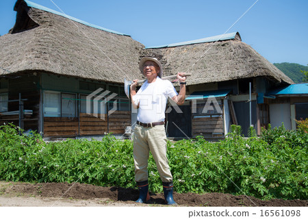 住在鄉下的老人在做農業的時候帶著微笑生活 16561098