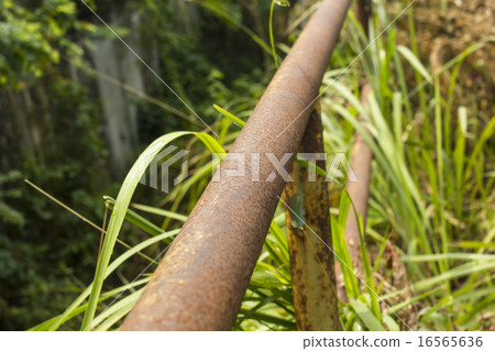 Rusted steel pipe railings 16565636