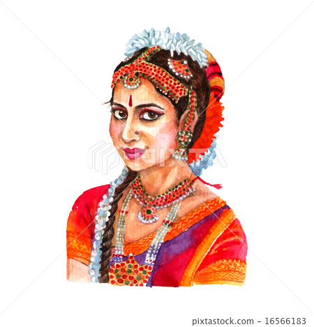 Indian woman portrait watercolor illustration 16566183