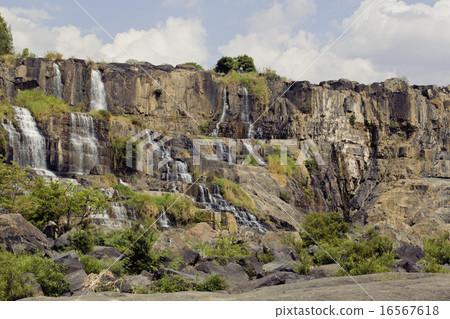 waterfall pongour at low season, nobody of tourists waterfall pongour at low season, nobody of tourists 16567618