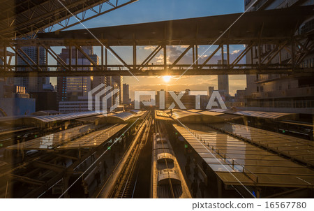 Sunset on Osaka railway station, Japan 16567780
