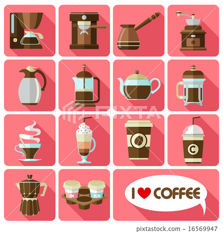 flat icons with long shadow of coffee flat icons with long shadow of coffee 16569947