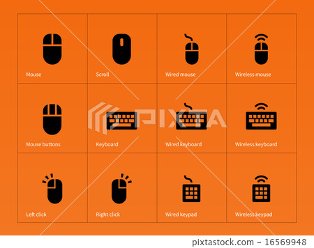 Mouse and keyboard icons on orange background. Mouse and keyboard icons on orange background. 16569948
