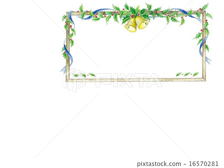It is possible to enter letters in a frame by intertwining Christmas bells, blue ribbons and Holly leaves in a woodgrain tuning size of horizontal type name tag size 16570281