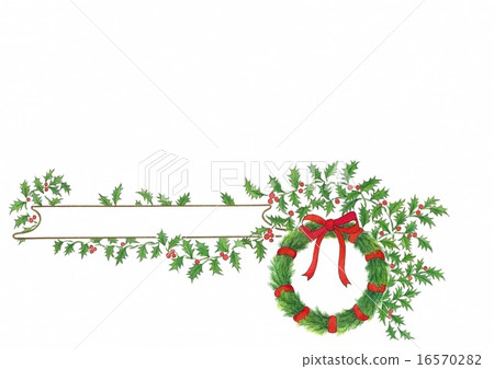 Horizontal letter which made a red ribbon Christmas lease and holly leaves entwined in a check size Horizontal frame 16570282