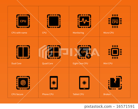 Microprocessor icons on orange background. - Stock Illustration ...