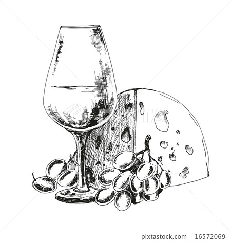Wine glass with cheese and grapes Wine glass with cheese and grapes 16572069
