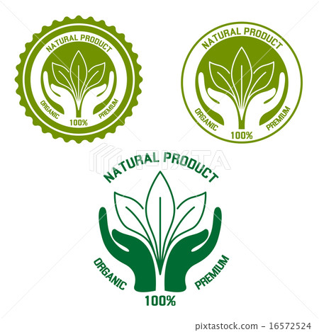 Natural product icon with hands and leaves Natural product icon with hands and leaves 16572524