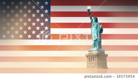 United States flag and Statue of Liberty United States flag and Statue of Liberty 16573954