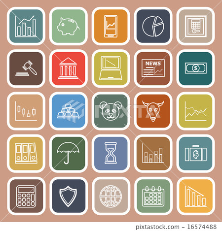 Stock market line flat icons on brown background - Stock Illustration ...