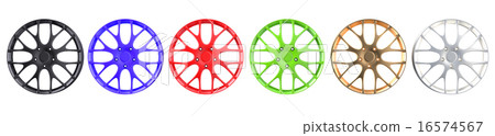 row from colored car rims row from colored car rims 16574567