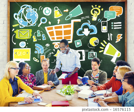 Stock Photo: Diversity Casual People Online Marketing Learning Discussion Con