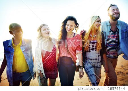 Friendship Bonding Relaxation Summer Beach Happiness Concept 16576344