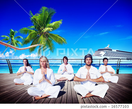 People Yoga Meditation Beach Nature Peaceful Concept People Yoga Meditation Beach Nature Peaceful Concept 16577103