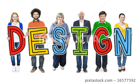 Multi-Ethnic Group of People Holding Text Design 16577392