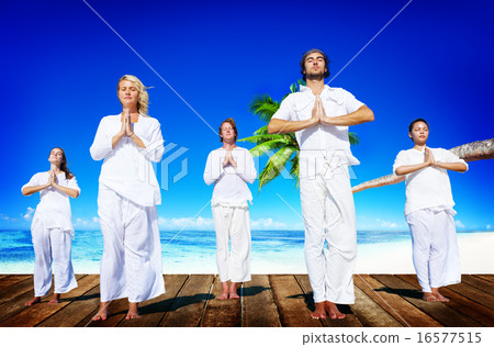 People Yoga Meditation Beach Nature Peaceful Concept People Yoga Meditation Beach Nature Peaceful Concept 16577515