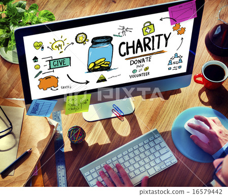 Stock Photo: Working Computer Support Give Help Donate Charity Concept