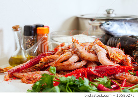 Still life with fresh uncooked marine products Still life with fresh uncooked marine products 16580275