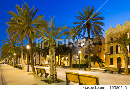 Evening view of Rambla passage at Badalona Evening view of Rambla passage at Badalona 16580543