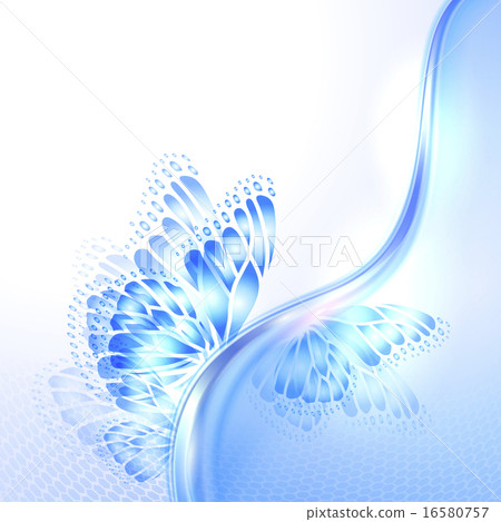 Abstract wave blue background with butterfly - Stock Illustration ...