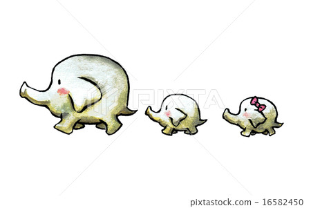 大象的父母和孩子的水彩畫 16582450