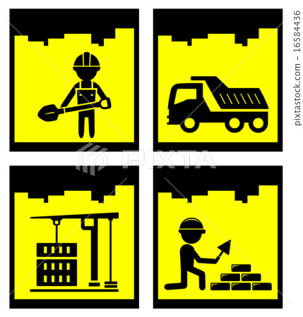 set construction yellow icons set 16584436