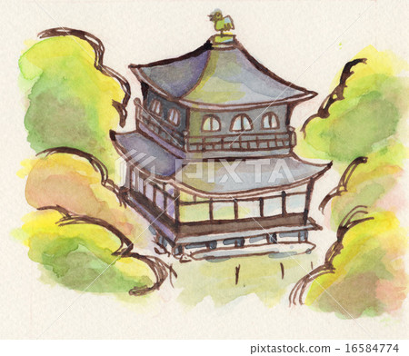 Hand painted illustration of Ginkakuji early autumn 16584774