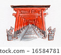 Kyoto Fushimi Inari shrine torii hand-painted illustration 16584781